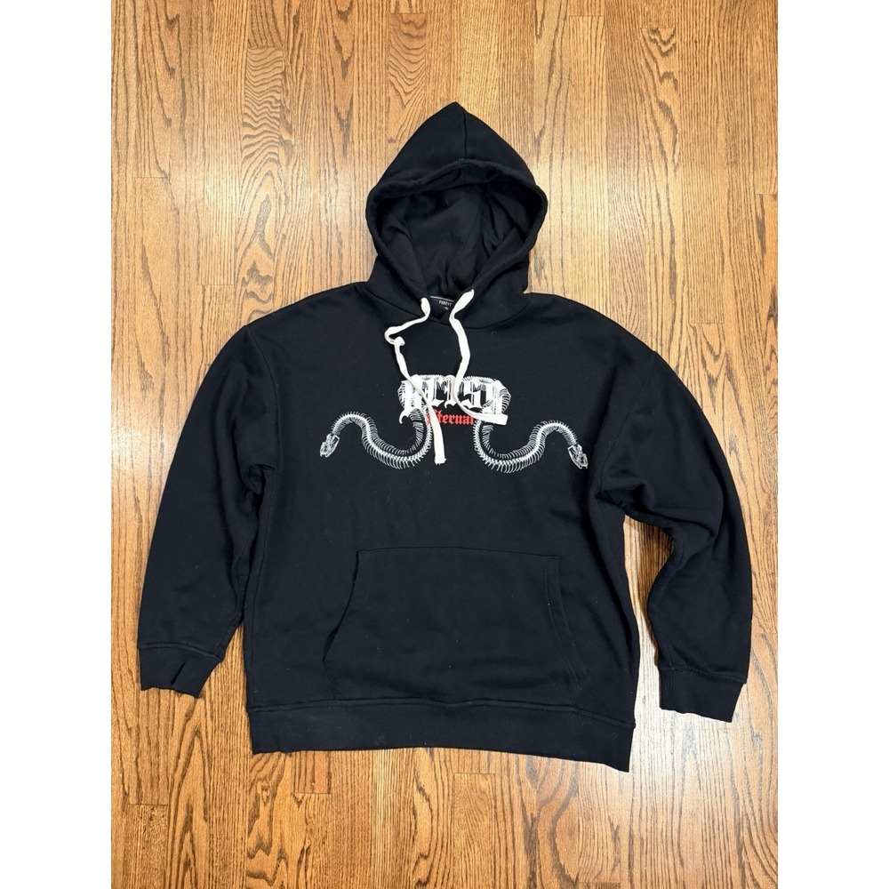 Forever 21‎ Men's Size M Black Hoodie With Snake & Spinal Design Excellent